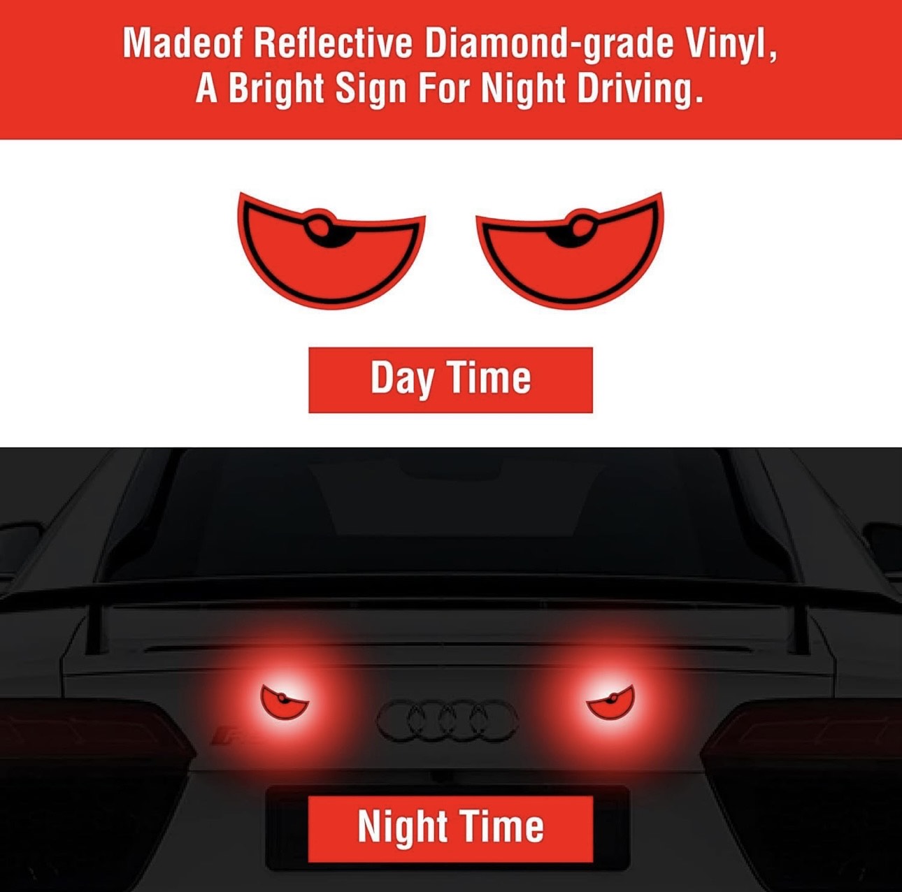 Night Glow Monster Eyes Car Reflective Stickers – Pack of 1